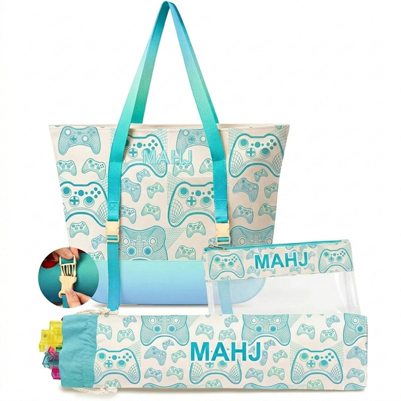 3-Piece Mahjong Storage Bag Set – Portable Carryall Tote, Tile Bag & Pusher Holder for Mahjong Accessories, Travel, Game Night & Home Storage