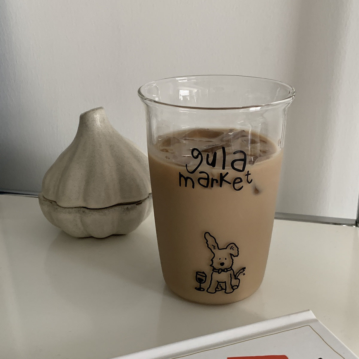 Cute Dog Glass Tumbler – 460ml Clear Drinking Cup with Cartoon Puppy Print for Iced Coffee, Milk, Juice & Cold Drinks
