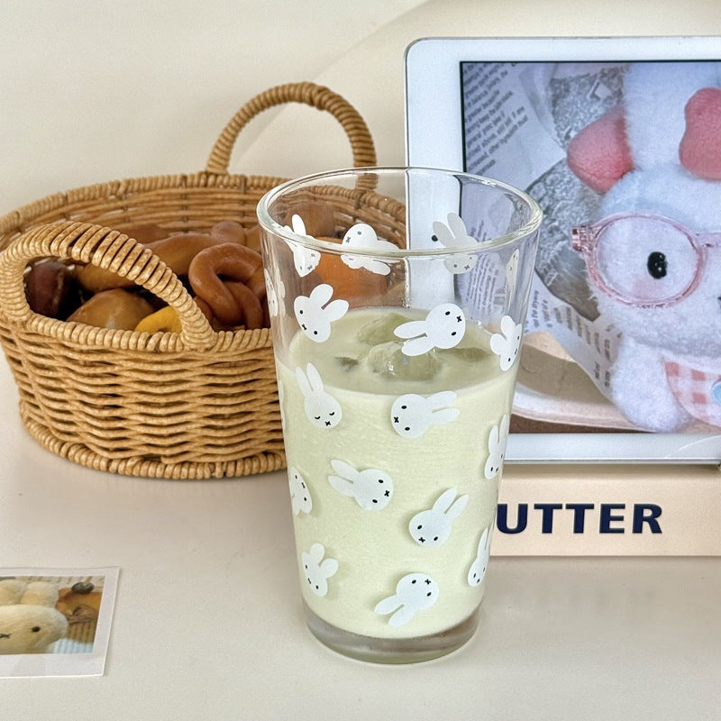 Cute Bunny Glass Tumbler – 450ml Clear Cartoon Rabbit Drinking Cup for Milk, Juice, Iced Coffee & Everyday Cold Drinks