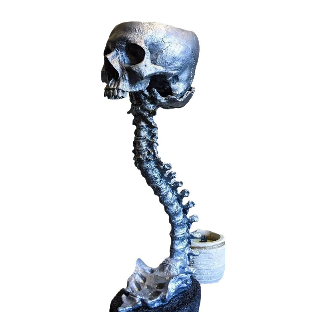 Skull Planter & Spine Stand Set – Gothic Succulent Pot Display