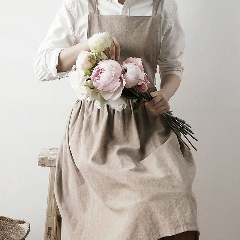 Cotton Pinafore Apron with Pockets – Vintage Style Kitchen Apron for Women, Full Coverage Cooking Baking Gardening Apron
