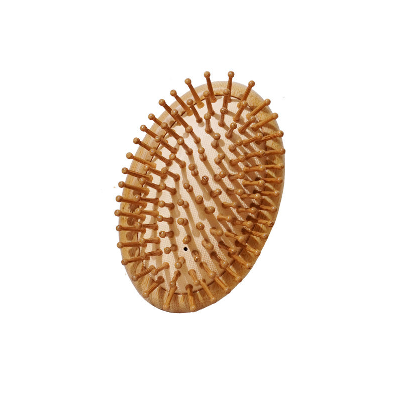 Mini Bamboo Cushion Hair Brush | Portable Oval Massage Comb for Detangling & Styling