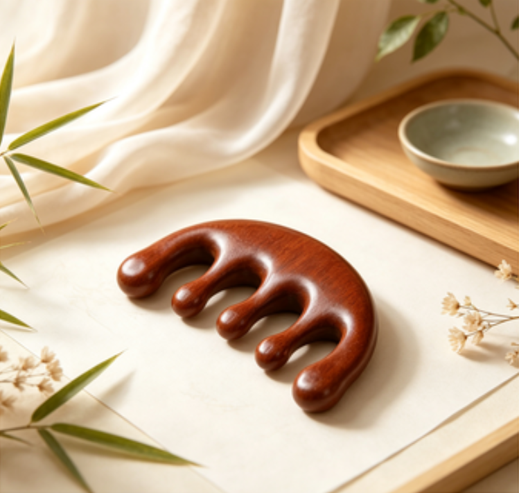 Golden Silk Sandalwood Five-Tooth Massage Comb