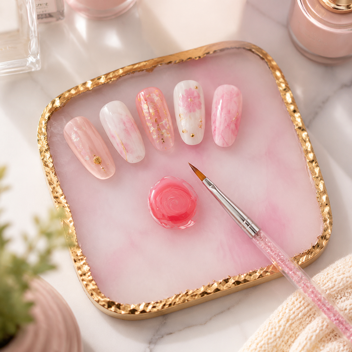 Gold Rim Agate Resin Palette – Nail Art Mixing and Display Board