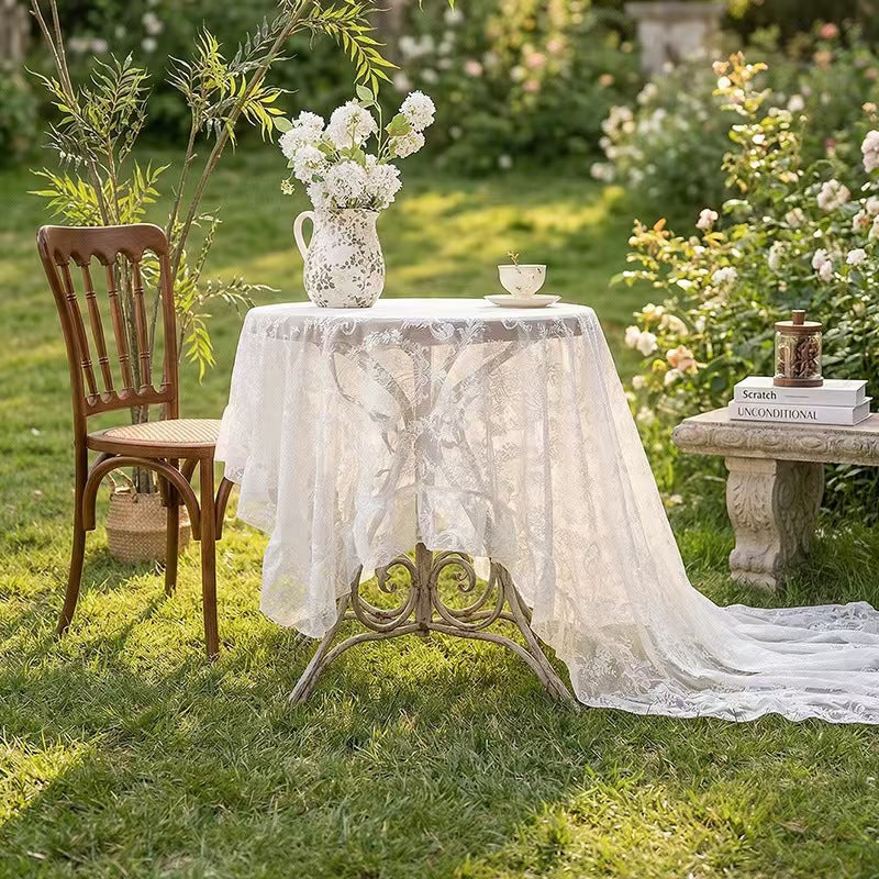 French Ruffled Lace Tablecloth Hollow Out Rectangular Table Cover