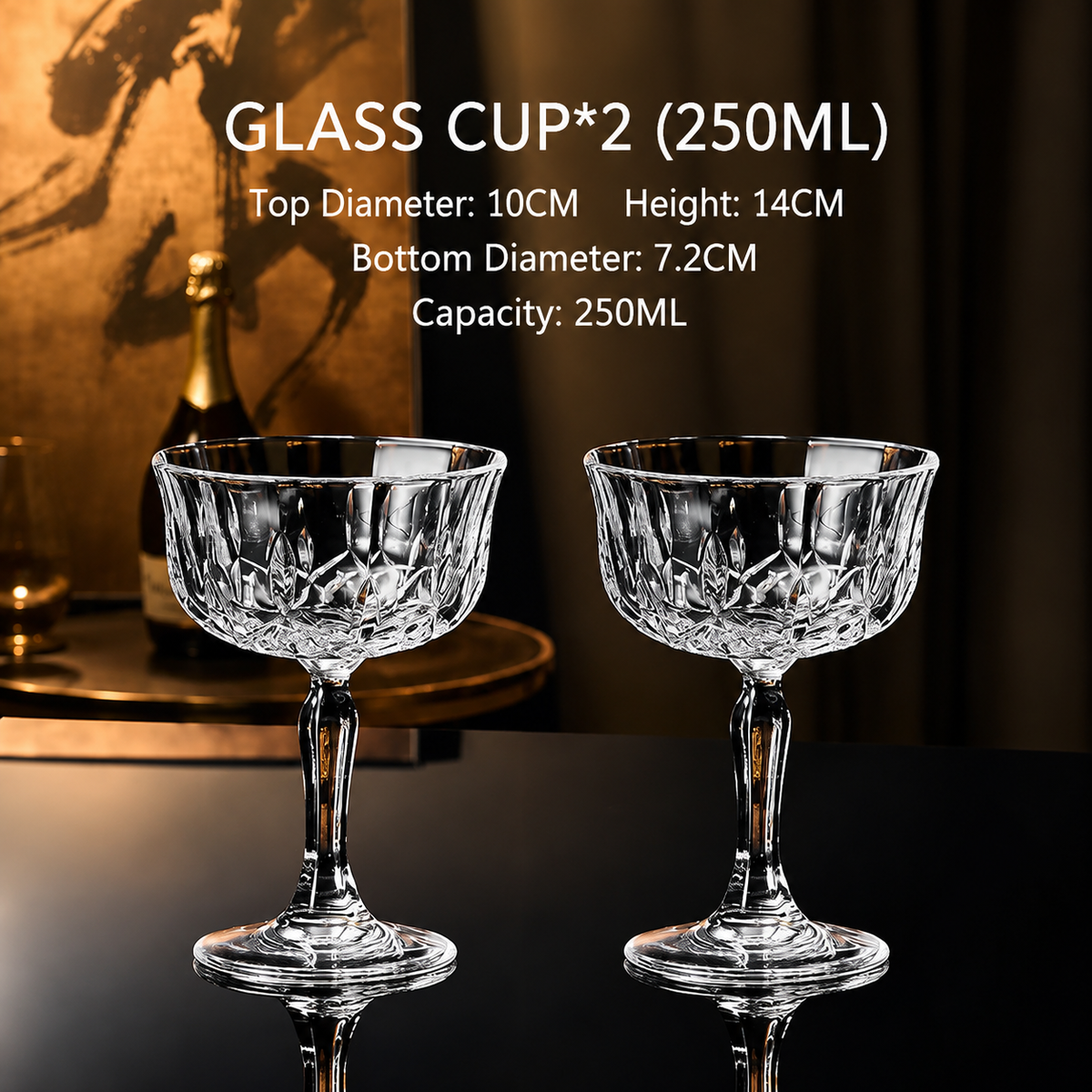 Retro Cut Crystal Stemmed Wine Glasses 250ML, Set of 2