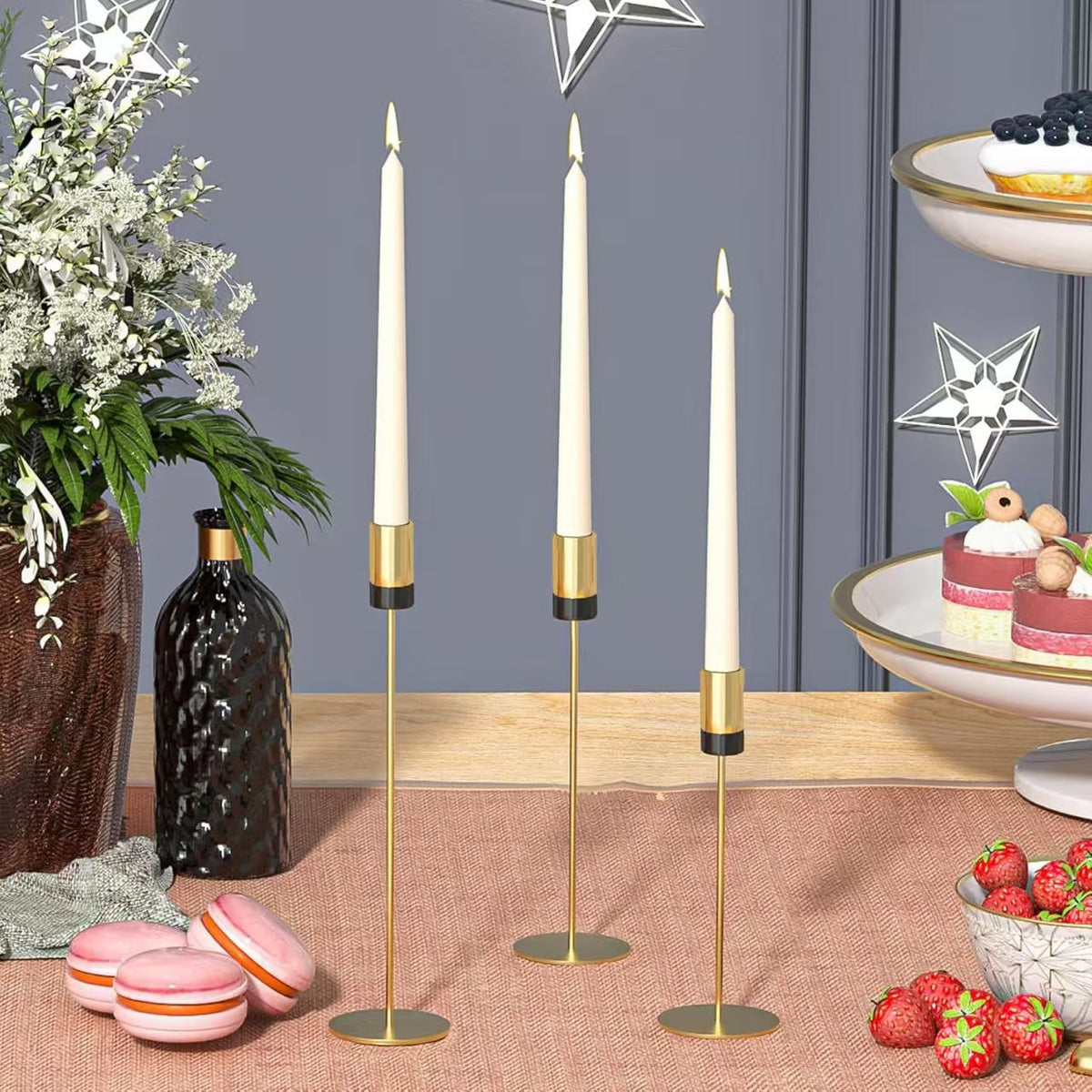 Electroplated Dual Tone Metal Candleholder Decor Set