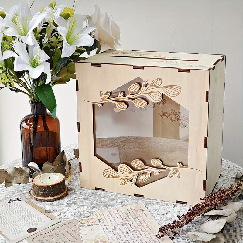 Wood Wedding Card Box Decorative Event Guest Sign-In Box