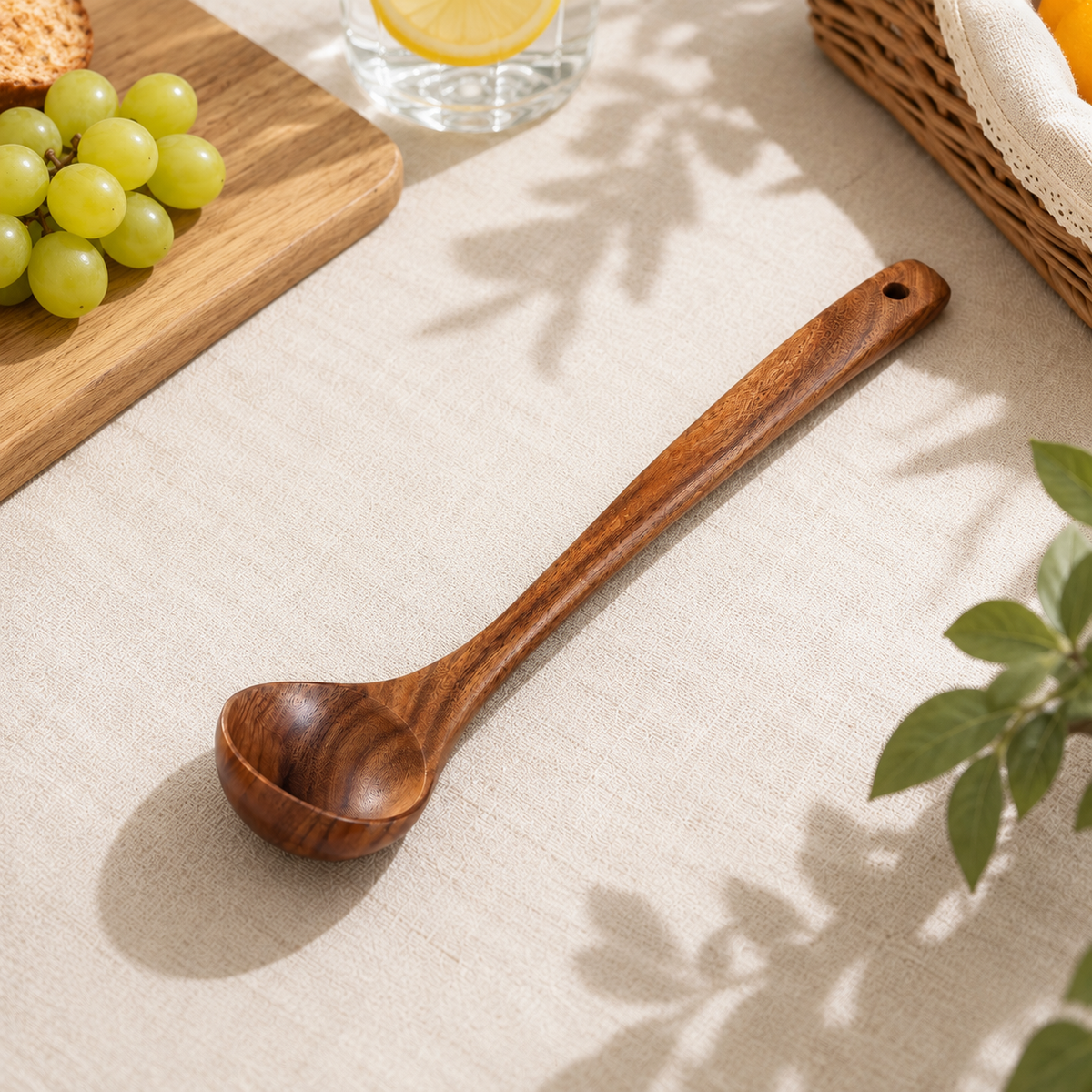 Acacia Wood Long Handle Ladle – Natural Wooden Soup Spoon for Cooking & Serving