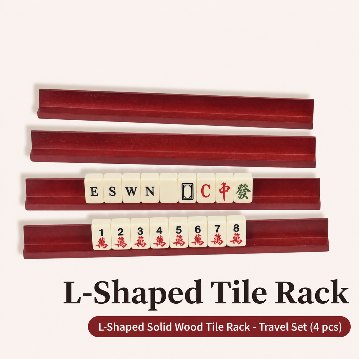 Mini L-Shaped Wooden Mahjong Tile Rack Set, (4 pcs)