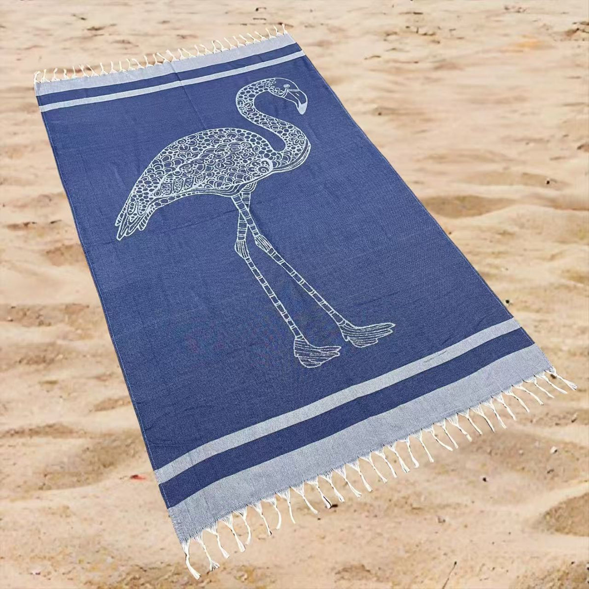 Tropical Flamingo Beach Towel Oversized Rectangular Quick-Dry Absorbent Shawl with Tassel Trim for Summer Travel & Beach Use