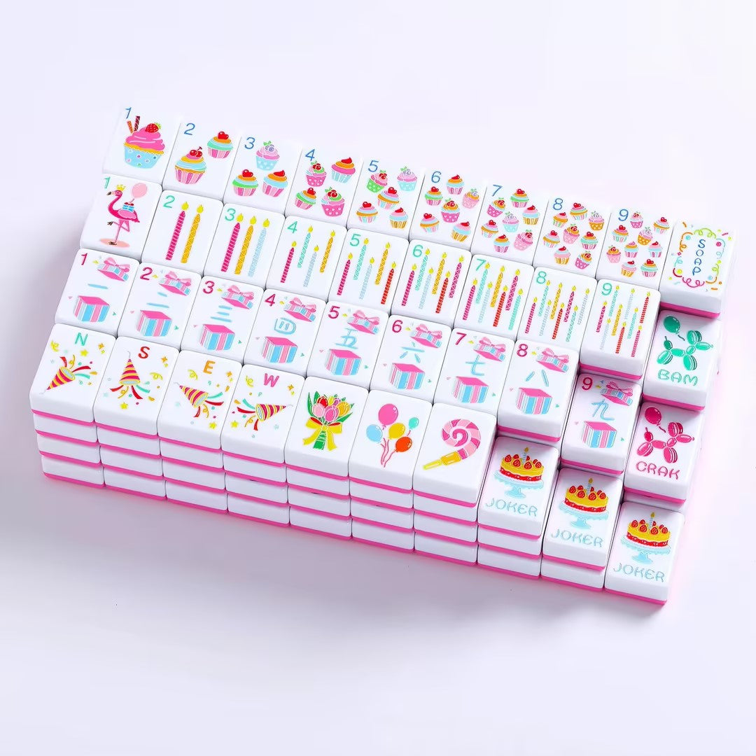 Mini Birthday Theme Mahjong Tiles Set, Cute Melamine Mahjong Game Tiles, Colorful Party Gift & Collectible Decoration