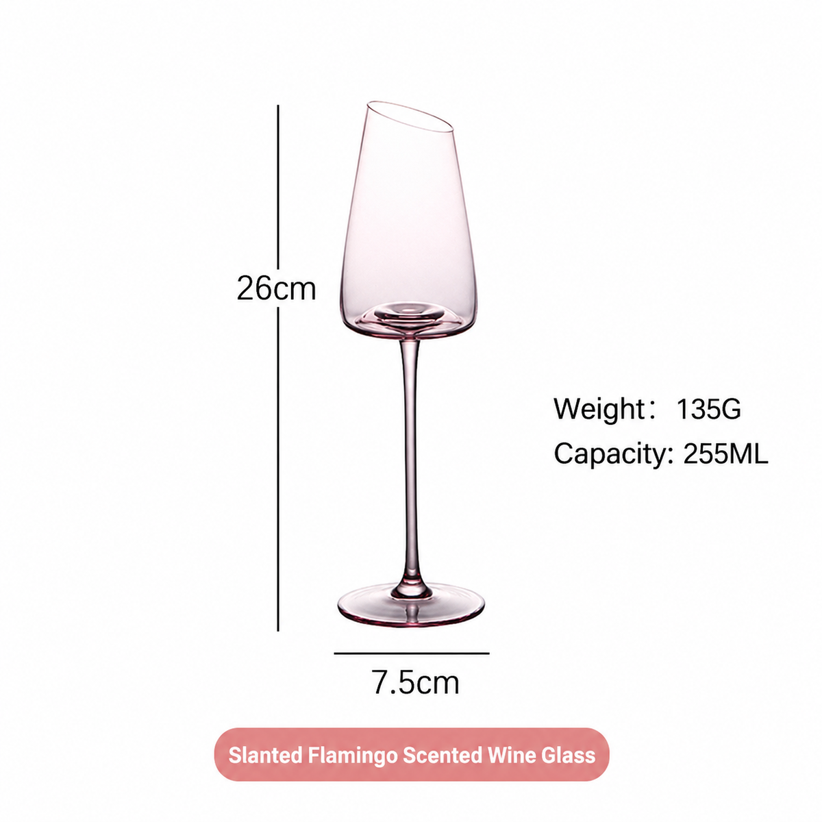 Pink Crystal Wine Glass – Luxury Angled Rim Stemmed Goblet