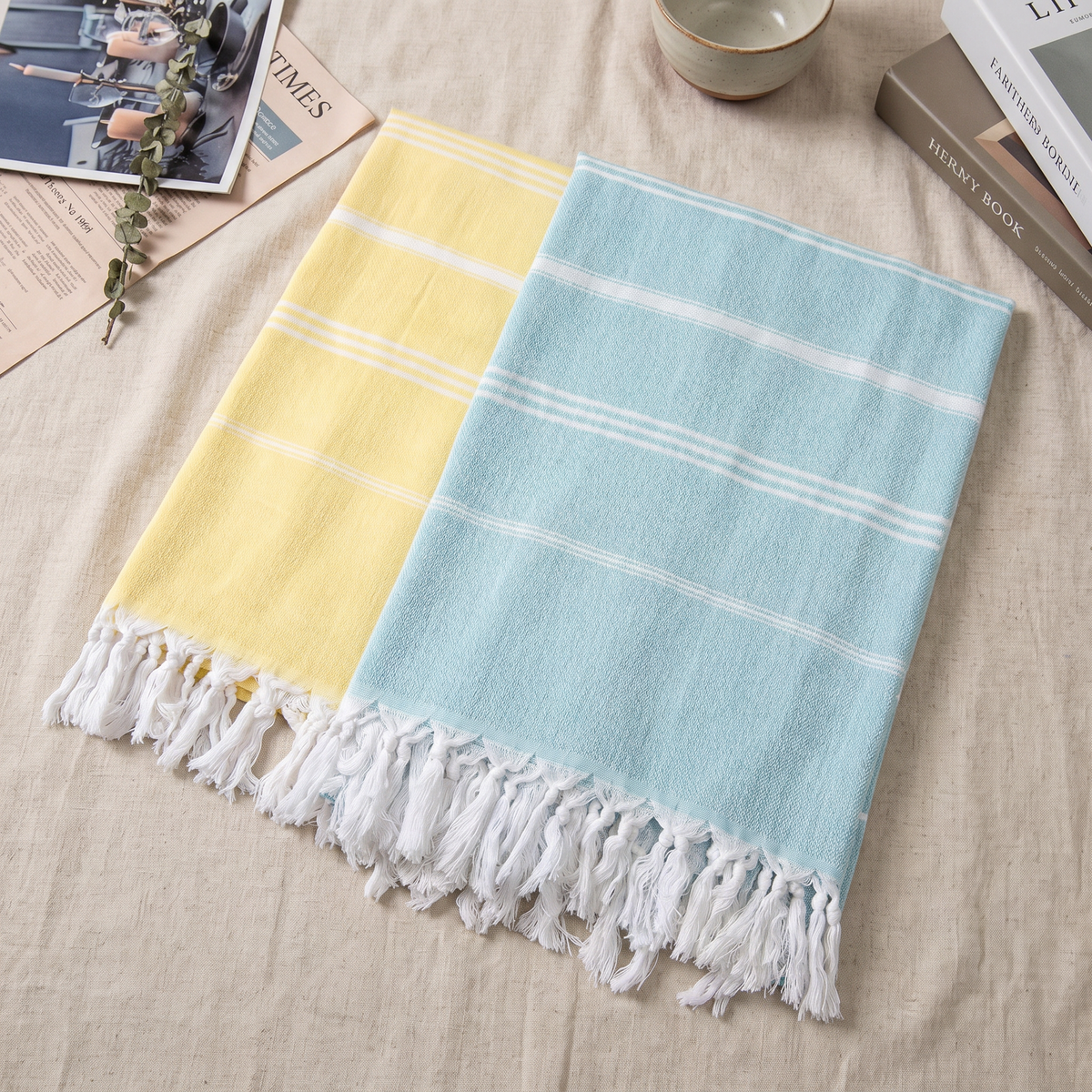 Boho Striped Cotton Beach Throw Towel Large Absorbent Tassel Bath Towel Travel Blanket 1x1.8m