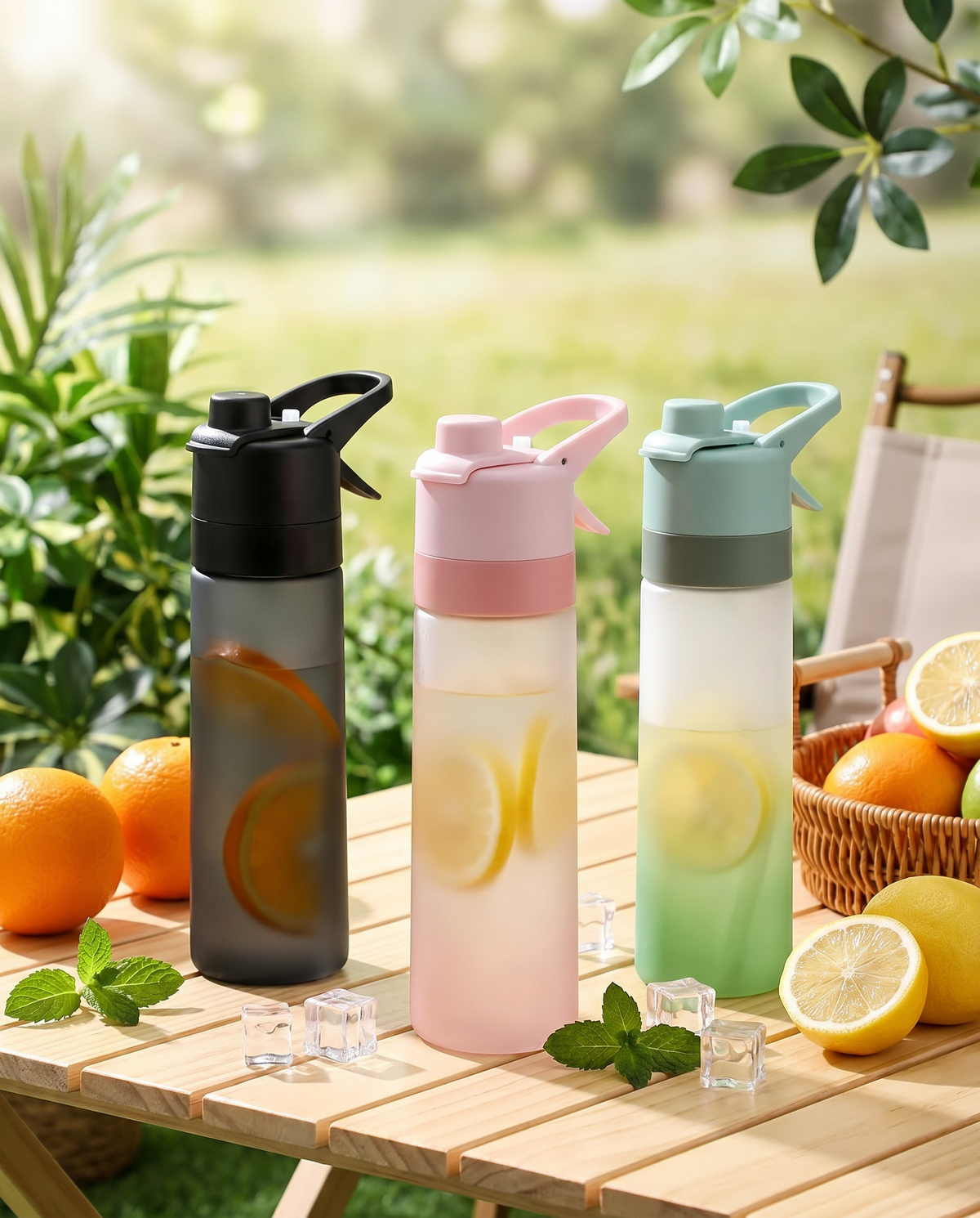650ml Tritan Spray Water Bottle Outdoor Sports Mist Hydration Cup Portable Summer Cooling Bottle Fitness Travel Drinkware