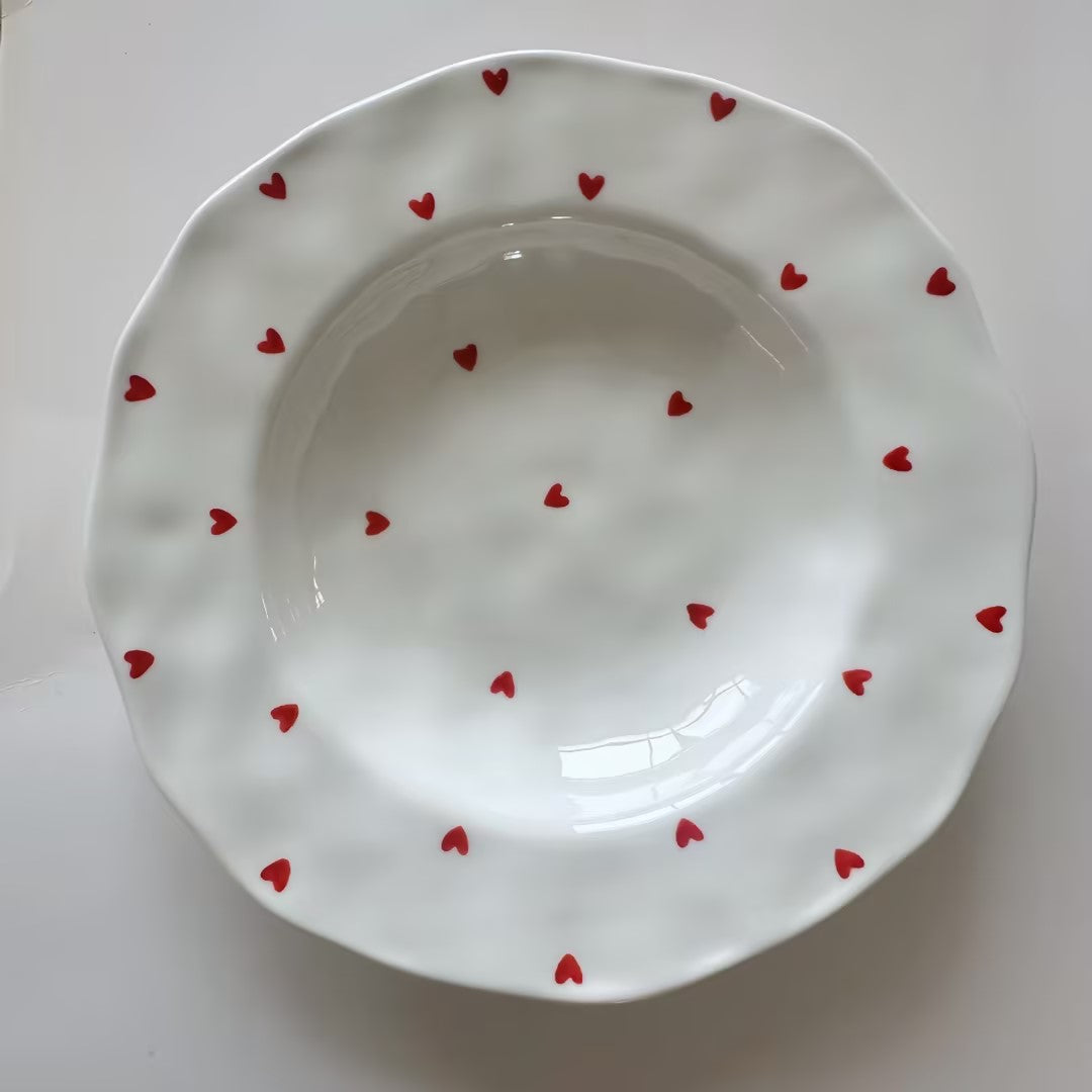 4-Piece Heart Pattern Ceramic Dinner Plate Set –  Home Dining, Kitchen Decor & Gift