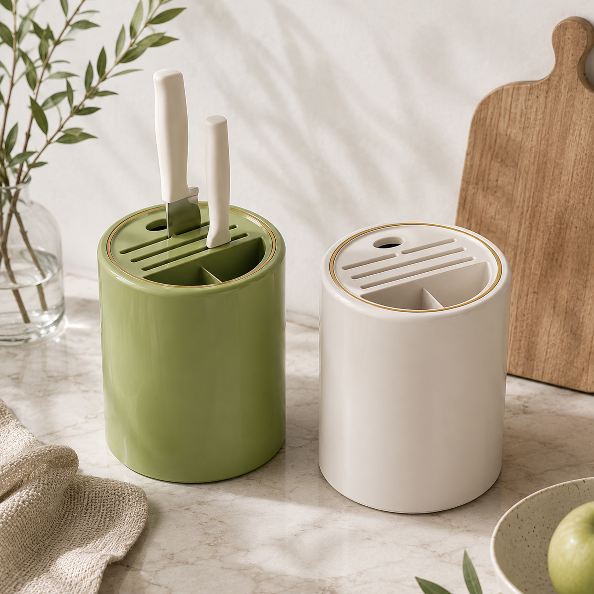 Round Kitchen Knife Storage Organizer, Rotating Knife Holder Rack for Countertop Space Saving