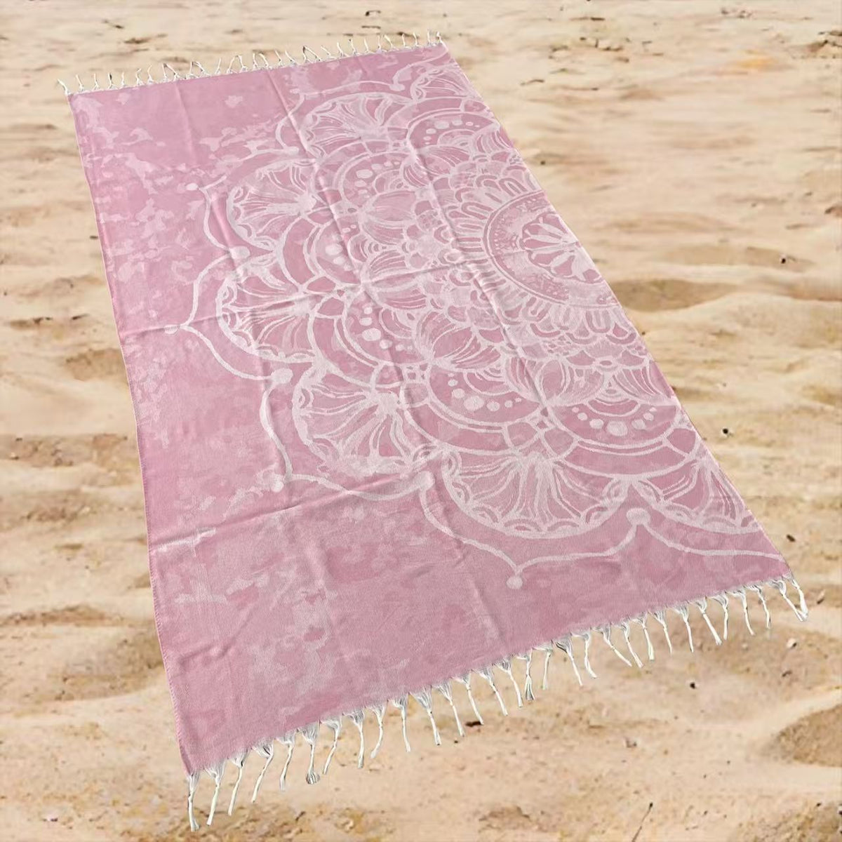 Oversized Floral Beach Towel Rectangular Boho Flower Print Quick-Dry Absorbent Shawl Summer Beach Wrap Travel Blanket with Fringe Trim