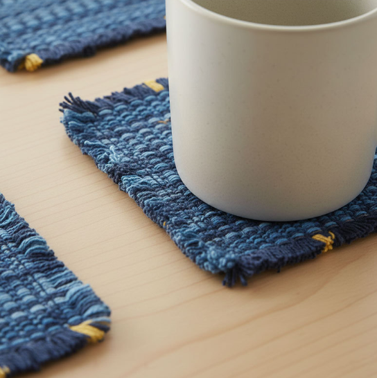 Cotton Woven Coaster Set – Handmade Fabric Drink Mats, Textured Coffee Cup Coasters for Kitchen Table & Home Decor