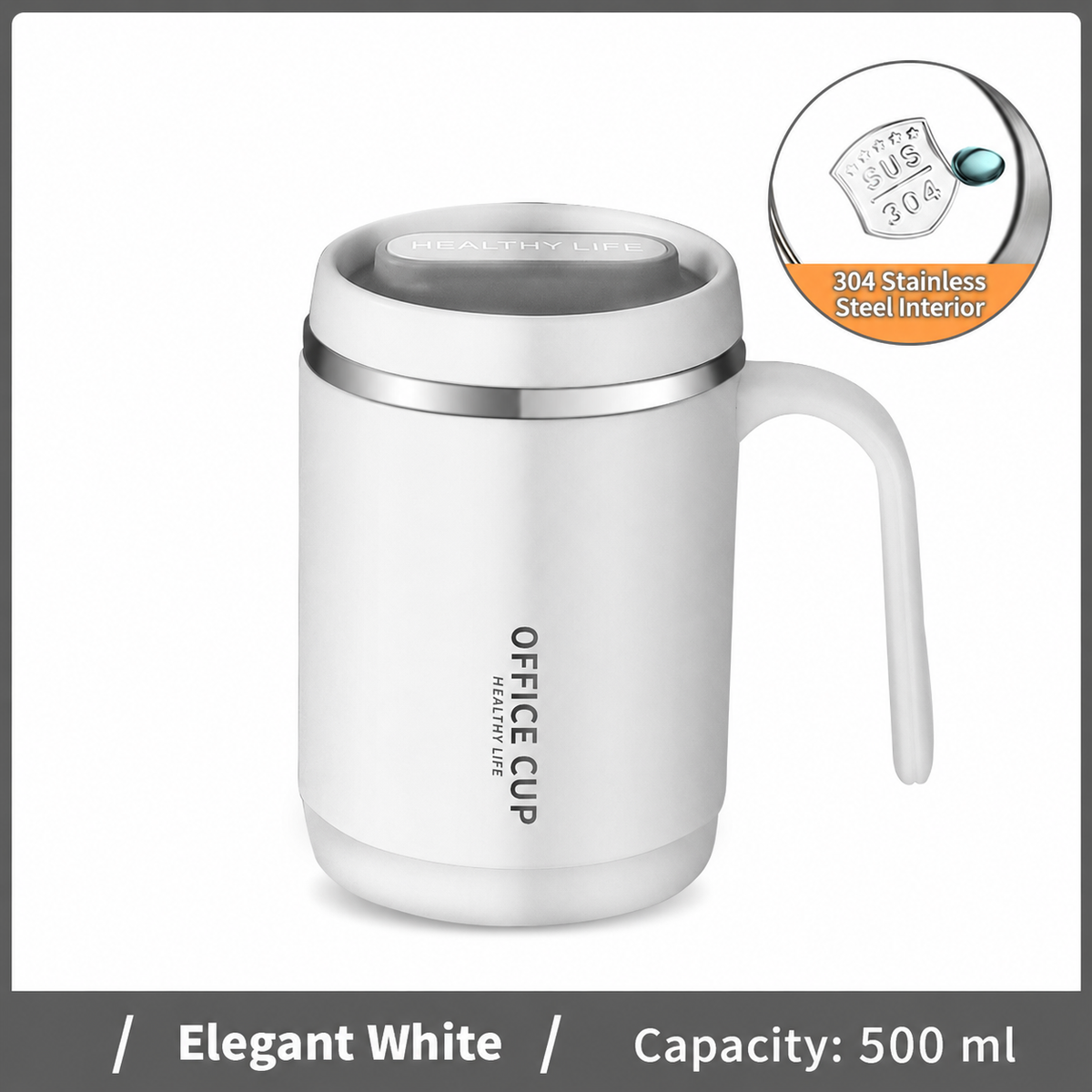 500ml Double-Wall Anti-Scald Office Mug with Lid & Handle – 304 Stainless Steel Insulated Coffee Tea Cup for Home, School & Office