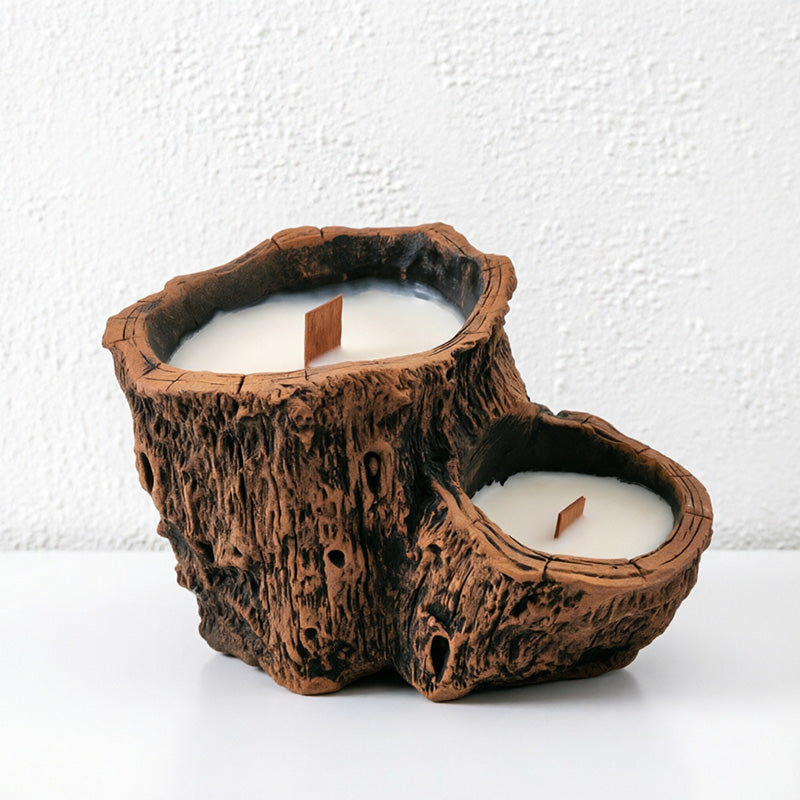 Rustic Tree Stump Candle – Woodland Scented Candle, Natural Wooden Wick Home Decor