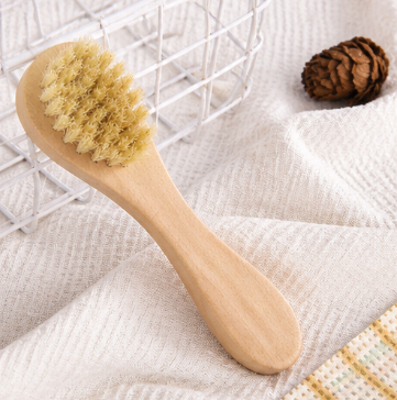 Short Handle Pig Bristle Facial Cleansing Brush Pore Cleaning Small Face Brush Bath Body Scrub Brush