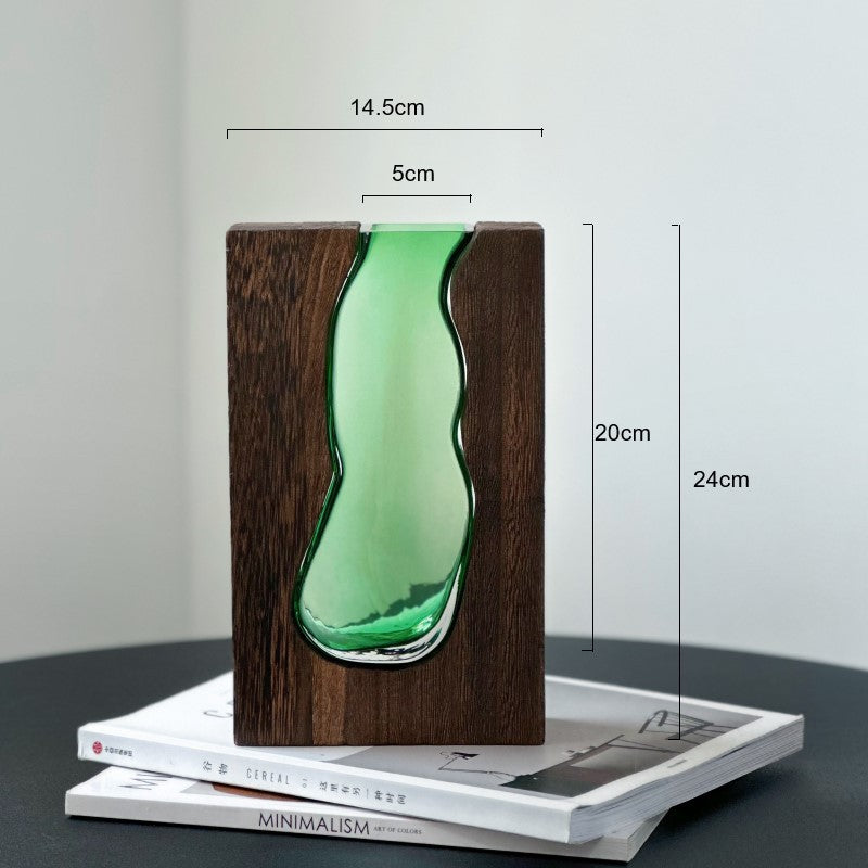 Nordic Wooden Base Glass Vase – Minimalist Home Decor Accent