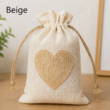 Heart Burlap Drawstring Pouch – Halloween Gift Bag Christmas Candy Storage Small Cloth Sack Linen Jewelry Pouch